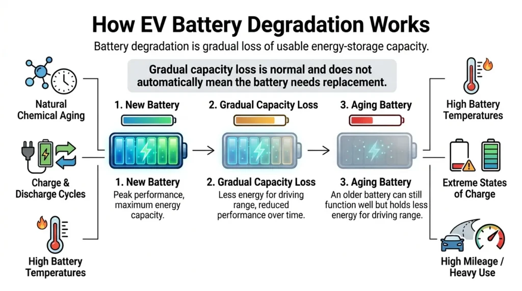 How EV battery degradation works over time