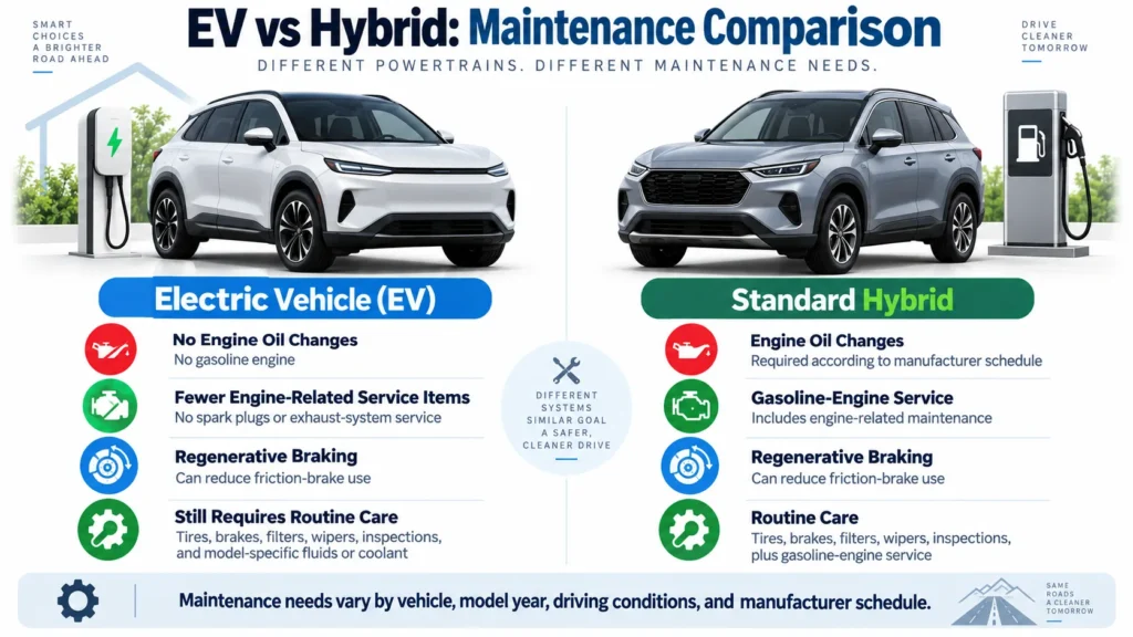 EV vs hybrid maintenance comparison