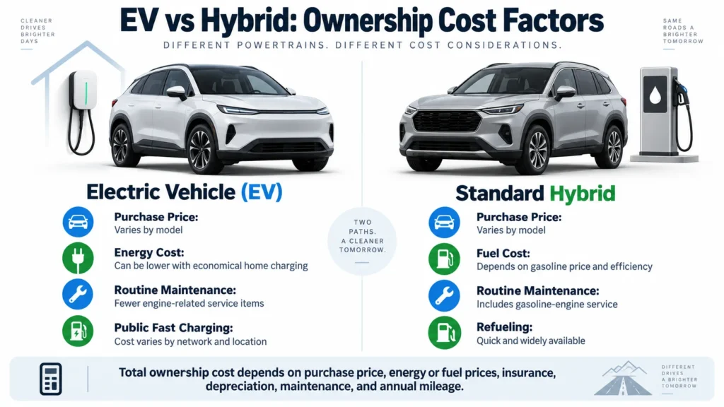 EV vs hybrid ownership cost factors