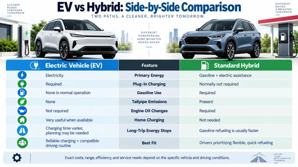 EV vs hybrid side-by-side comparison