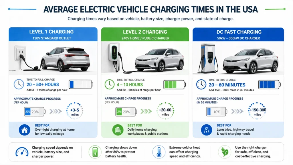Average electric vehicle charging times in the USA